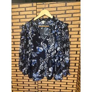 Cato Blue And Black Tie Neck Blouse Size XL